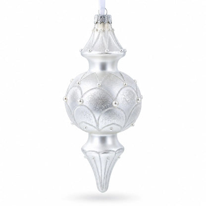 Snowy Pearl Double-Ended Finial Drop Glass Christmas Ornament