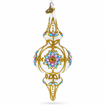 Pearl White Baroque Double-Ended Finial Drop Glass Christmas Ornament