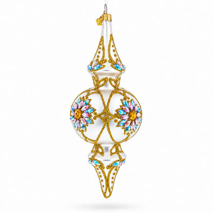Pearl White Baroque Double-Ended Finial Drop Glass Christmas Ornament