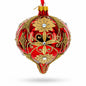 Regal Red & Gold Scrollwork Jeweled Onion-Shape Finial Glass Christmas Ornament