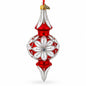 Silver Jeweled Poinsettia Bloom Double-Ended Finial Drop Glass Christmas Ornament