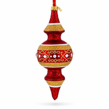Golden Scroll & Pearl Trim Double-Ended Finial Drop Glass Christmas Ornament
