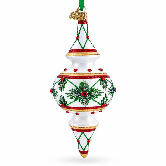 Winter Lattice & Holly Star Jeweled Double-Ended Finial Drop Glass Christmas Ornament BestPysanky Default Title Default Title-
