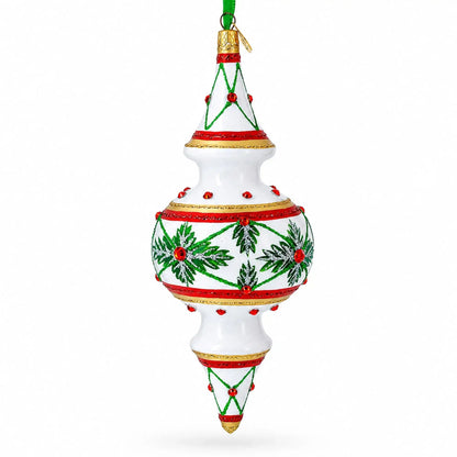 Winter Lattice & Holly Star Jeweled Double-Ended Finial Drop Glass Christmas Ornament