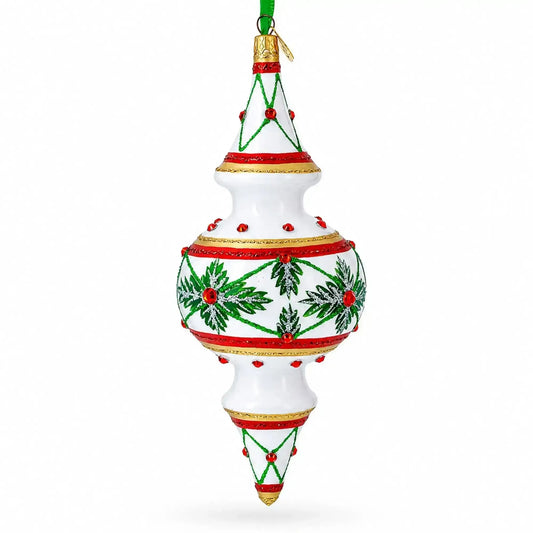 Winter Lattice & Holly Star Jeweled Double-Ended Finial Drop Glass Christmas Ornament BestPysanky Default Title Default Title-