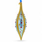 Blue and Gold Jeweled Vine Elongated Pointed Teardrop Finial Glass Christmas Ornament