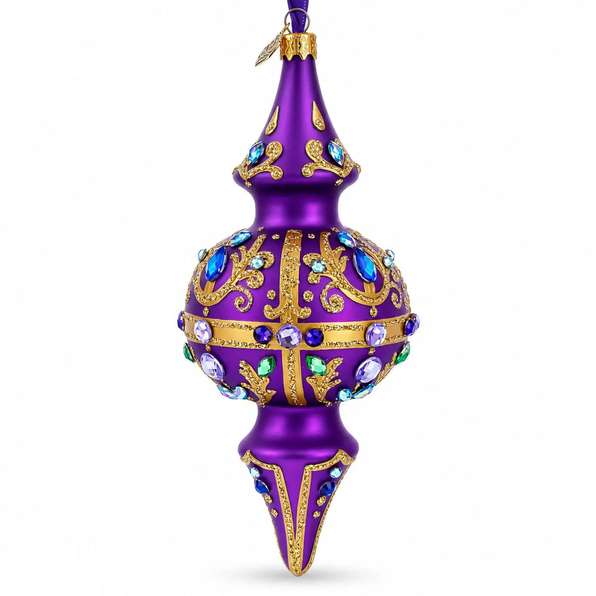 Royal Jewel Embellishments Gold Filigree Double-Ended Finial Drop Glass Christmas Ornament