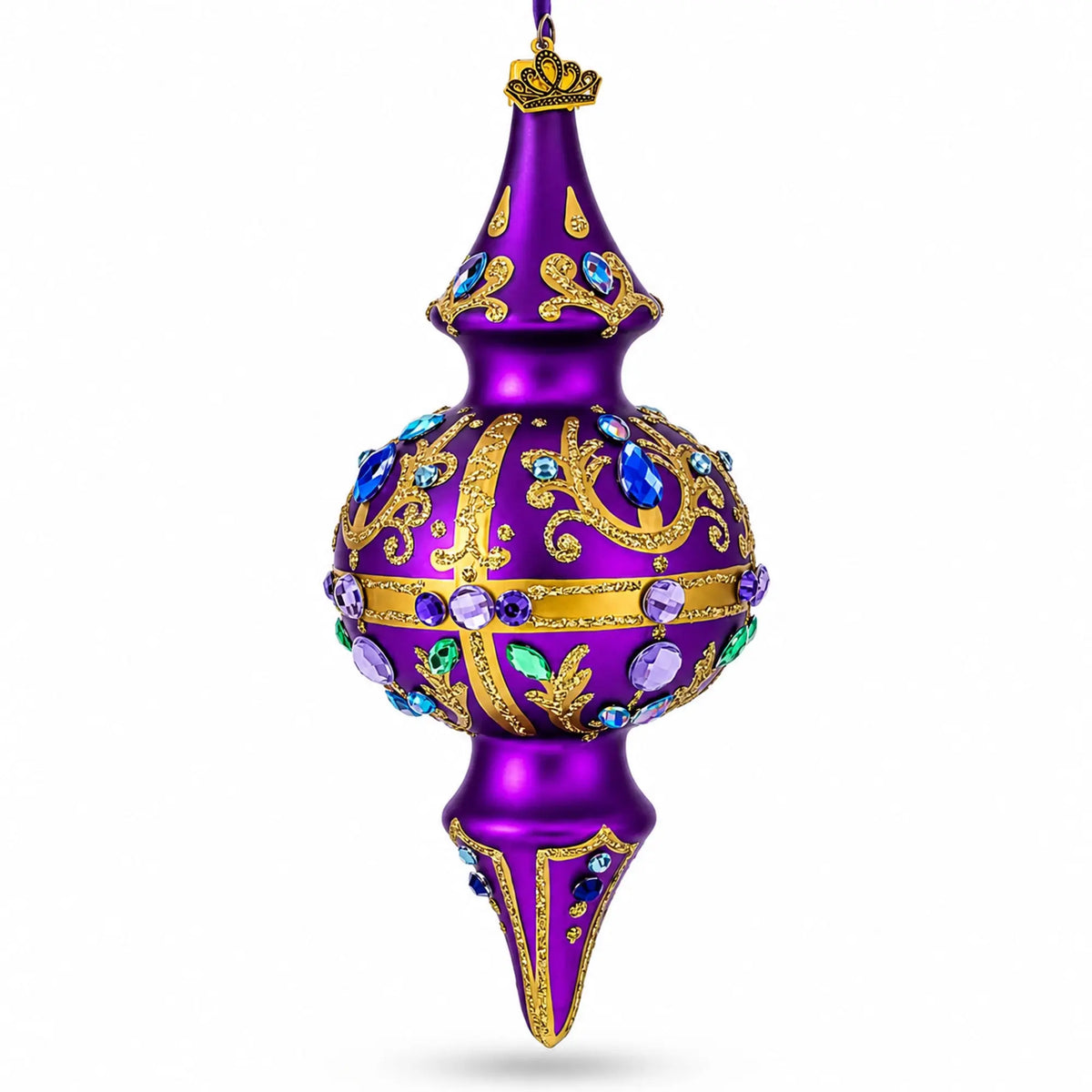 Royal Jewel Embellishments Gold Filigree Double-Ended Finial Drop Glass Christmas Ornament