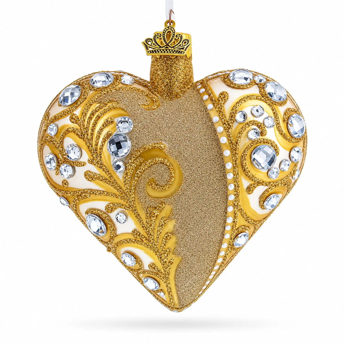 Gold Jeweled Baroque Heart Glass Christmas Ornament