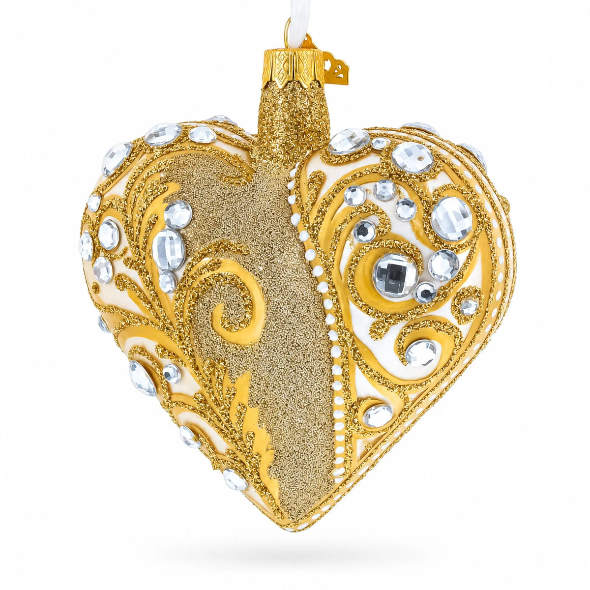 Gold Jeweled Baroque Heart Glass Christmas Ornament