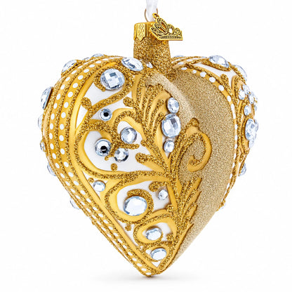 Gold Jeweled Baroque Heart Glass Christmas Ornament