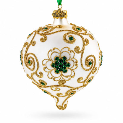 Gold Jeweled Swirl Onion-Shape Finial Glass Christmas Ornament
