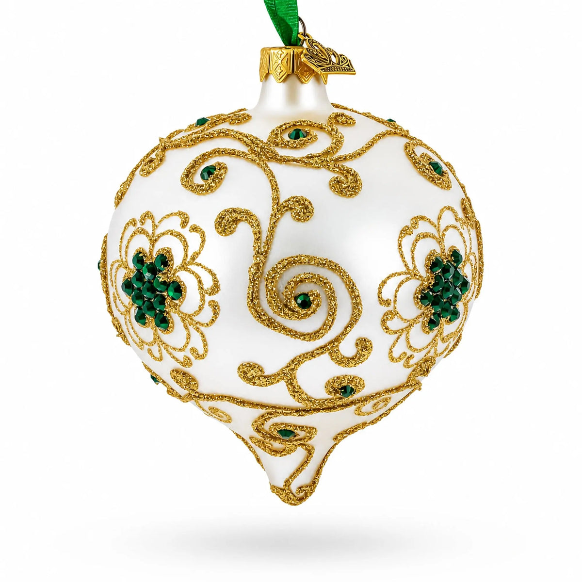 Gold Jeweled Swirl Onion-Shape Finial Glass Christmas Ornament