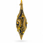 Black & Gold Jeweled Swirl Elongated Pointed Teardrop Finial Glass Christmas Ornament