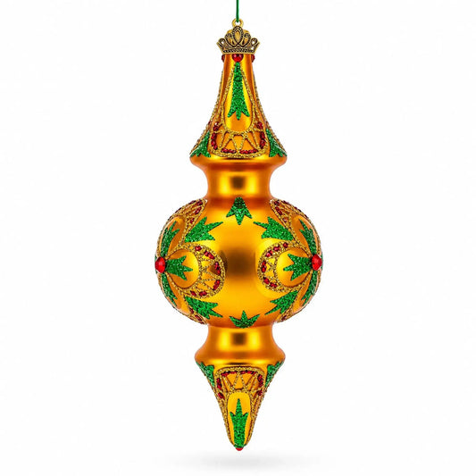 Golden Holly & Ivy Glitter Double-Ended Finial Drop Glass Christmas Ornament BestPysanky Default Title Default Title-