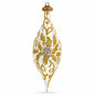 Ivory & Gold Pearl Embossed Elongated Pointed Teardrop Finial Glass Christmas Ornament
