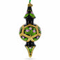 Black & Gold Floral Medallion Double-Ended Finial Drop Glass Christmas Ornament