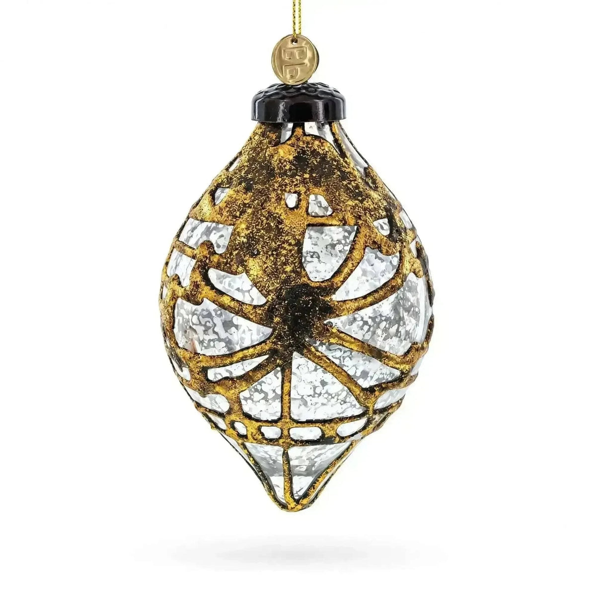 Rustic Teardrop with Gold Filigree Clear Glass Christmas Ornament Cartsfy Inc.