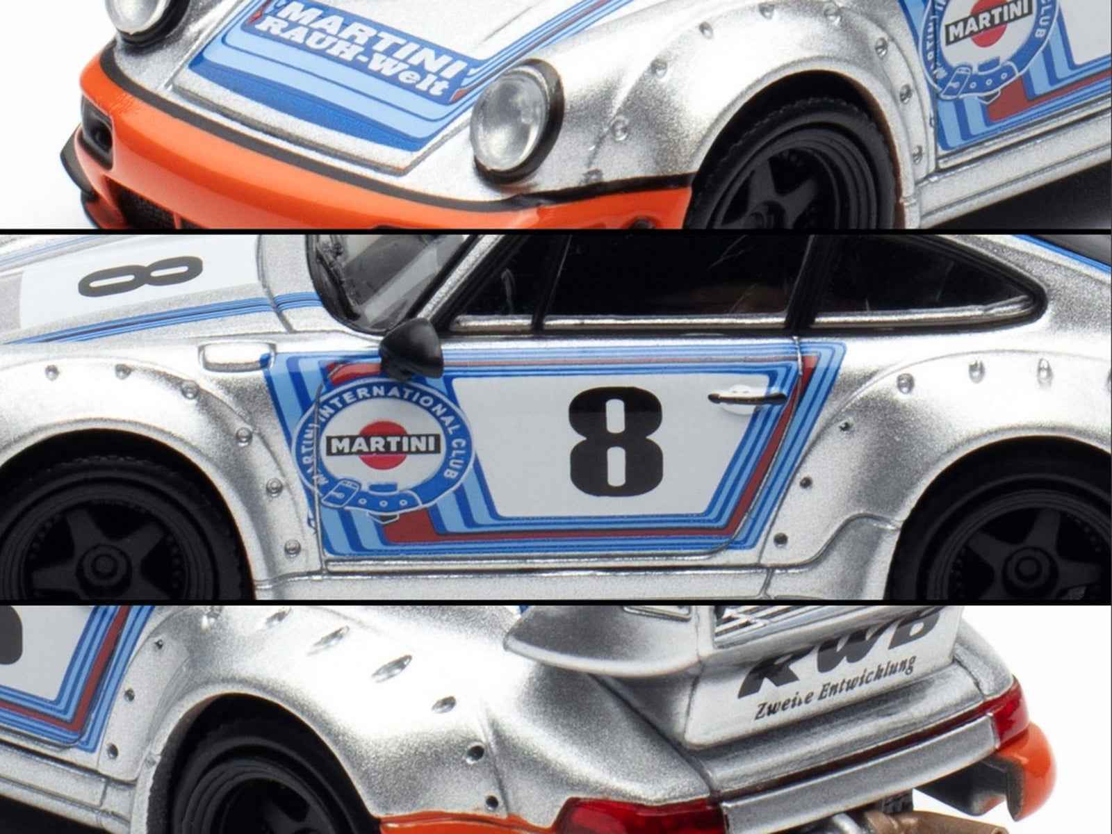 RWB 964 #8 "Ichiban Boshi - Martini Racing" Silver Metallic with Stripes 1/64 Diecast Model Car by Model Model Miniature Motors Default Title Default Title-