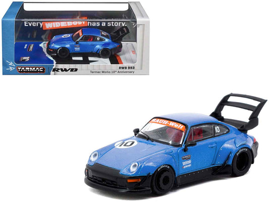 RWB 993 RHD (Right Hand Drive) #10 "Tarmac Works 10th Anniversary" Blue Metallic "Hobby64" Series 1/64 Diecast Model Car by Tarmac Works Cartsfy Inc.