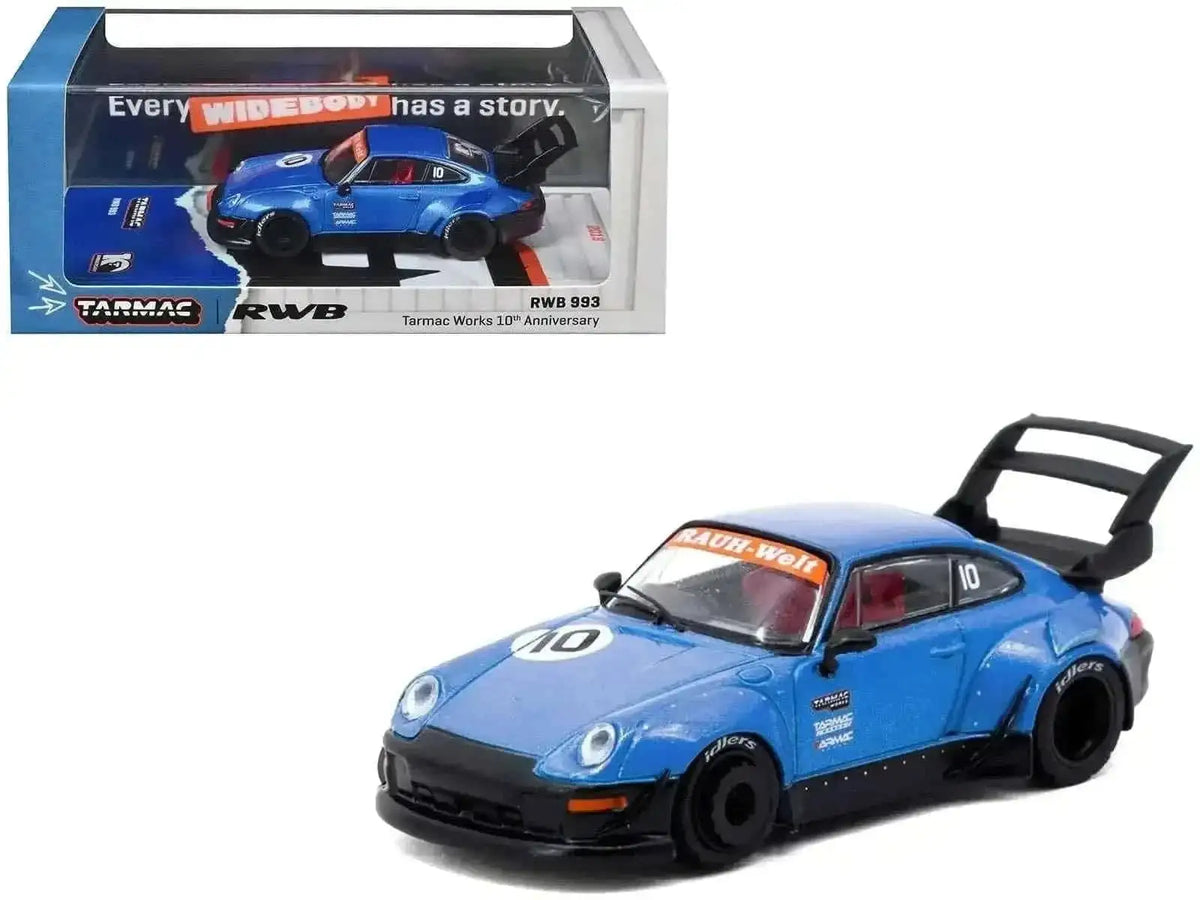 RWB 993 RHD (Right Hand Drive) #10 "Tarmac Works 10th Anniversary" Blue Metallic "Hobby64" Series 1/64 Diecast Model Car by Tarmac Works Cartsfy Inc.