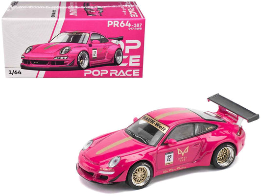 RWB 997 #12 "Hotel Ava" Pink Metallic 1/64 Diecast Model Car by Pop Race Cartsfy Inc.