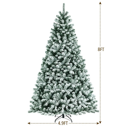 6 Feet Pre-lit Snow Flocked Hinged Christmas Tree with 928 Tips and Metal Stand