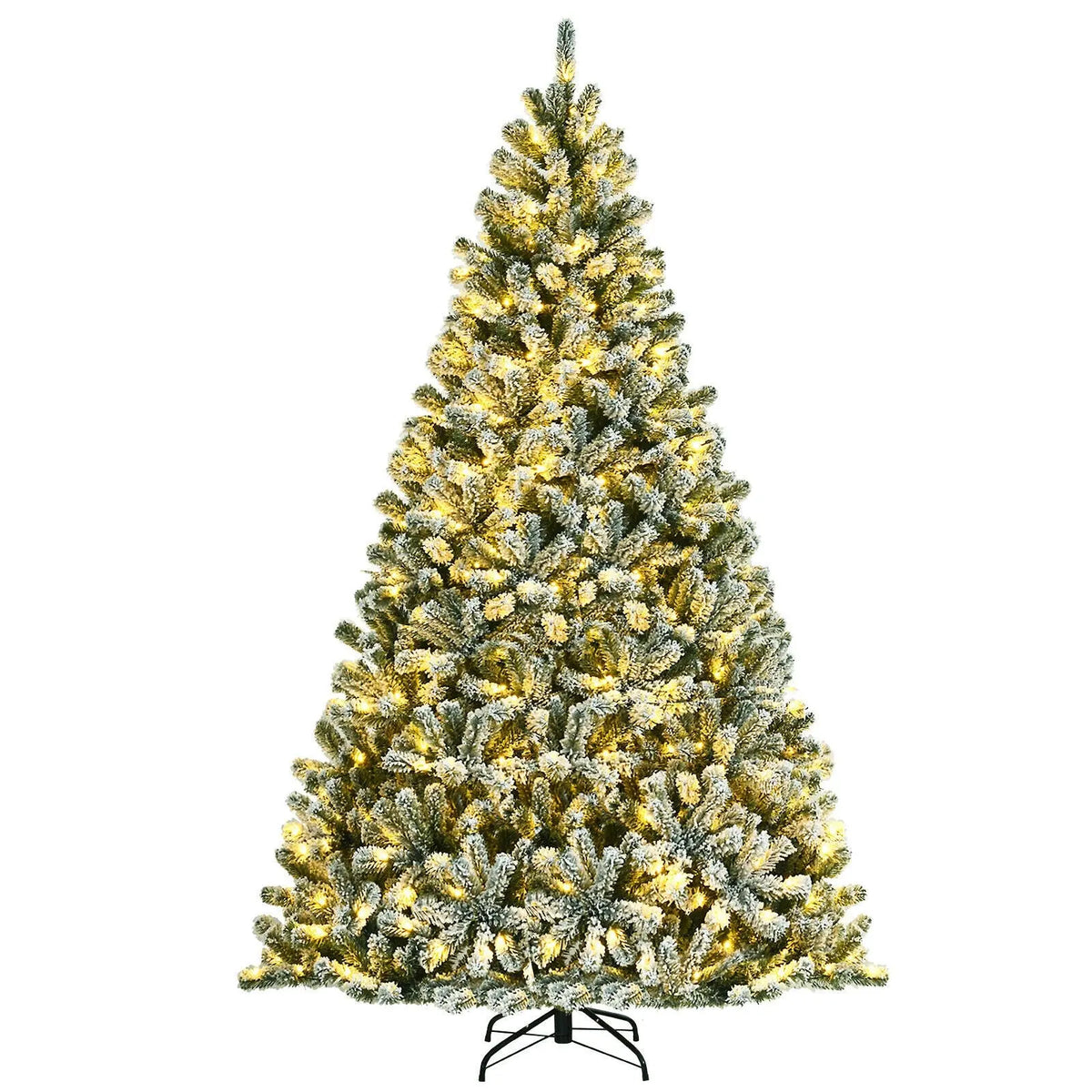 6 Feet Pre-lit Snow Flocked Hinged Christmas Tree with 928 Tips and Metal Stand