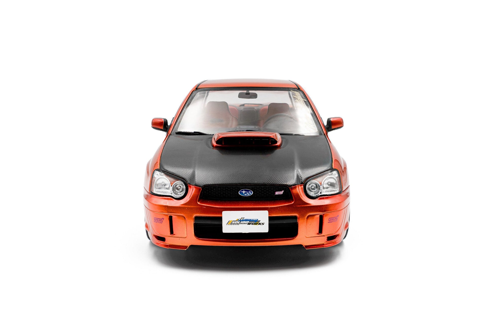 Solido 2003 Subaru WRX STi (GDB) Orange Metallic w/ Black Carbon Hood 1:18