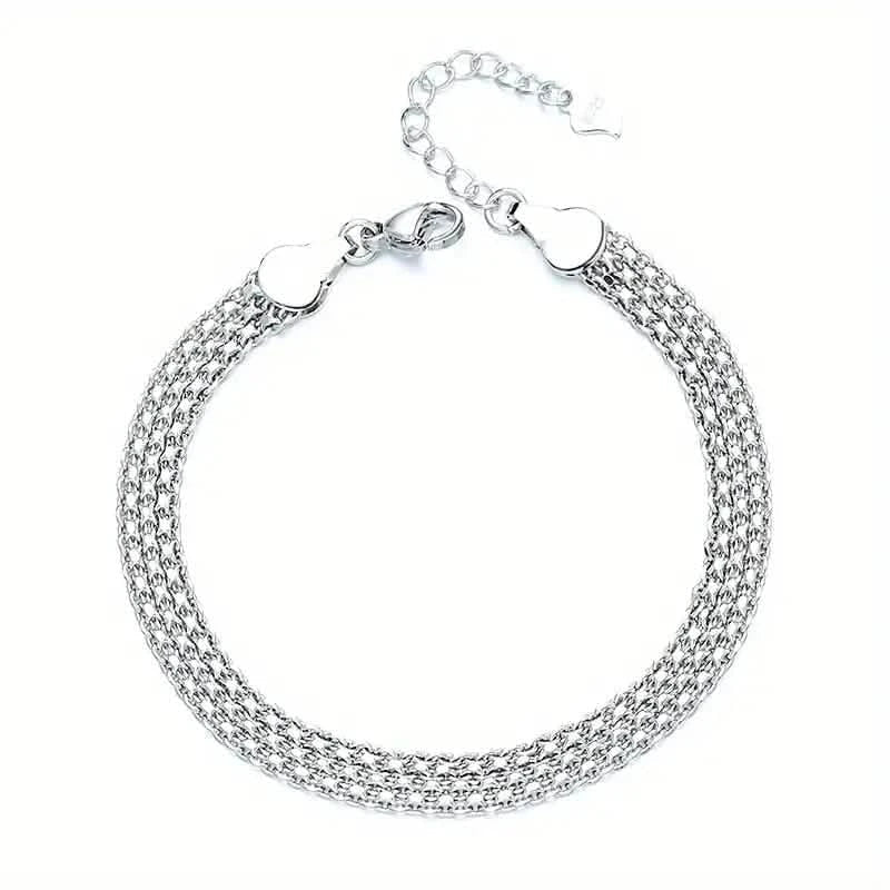 S925 Sterling Silver Chain Bracelet, Sparkling Mesh Embossing Pattern Jewelry - Cartsfy Inc.