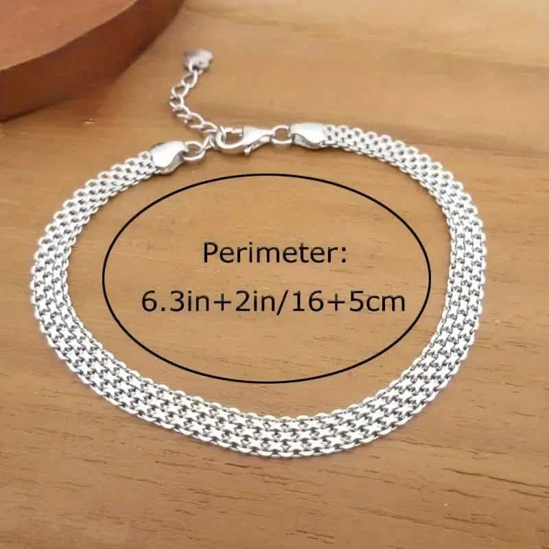 S925 Sterling Silver Chain Bracelet, Sparkling Mesh Embossing Pattern Jewelry - Cartsfy Inc.