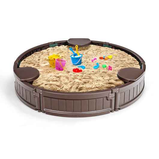 Sandbox with Built-in Corner Seat and Cover-Brown - Cartsfy Inc.