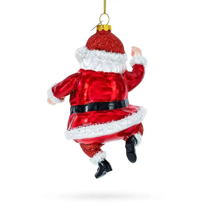 Santa Boogying in Festive Red Attire Glass Christmas Ornament Cartsfy Inc.