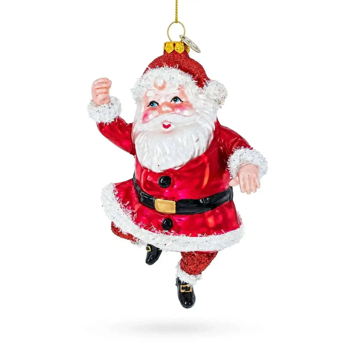 Santa Boogying in Festive Red Attire Glass Christmas Ornament Cartsfy Inc.