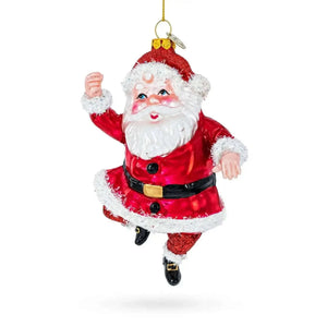 Santa Boogying in Festive Red Attire Glass Christmas Ornament Cartsfy Inc.