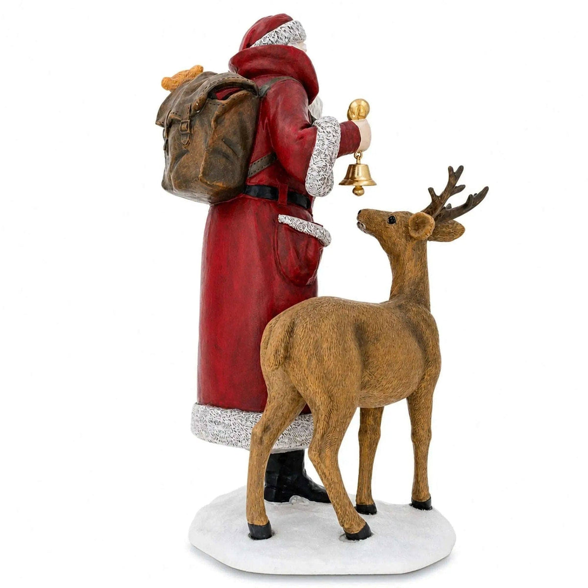Santa Holding Christmas Tree and Bell by Reindeer Figurine 12 Inches BestPysanky Default Title Default Title-