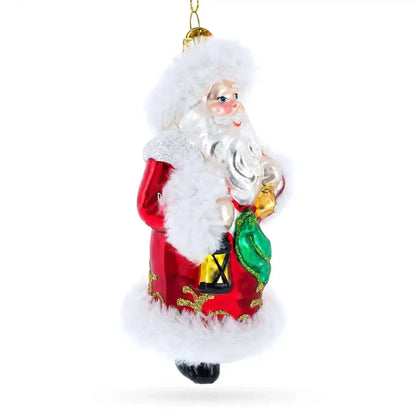 Santa in Fur Coat Glass Christmas Ornament Cartsfy Inc.