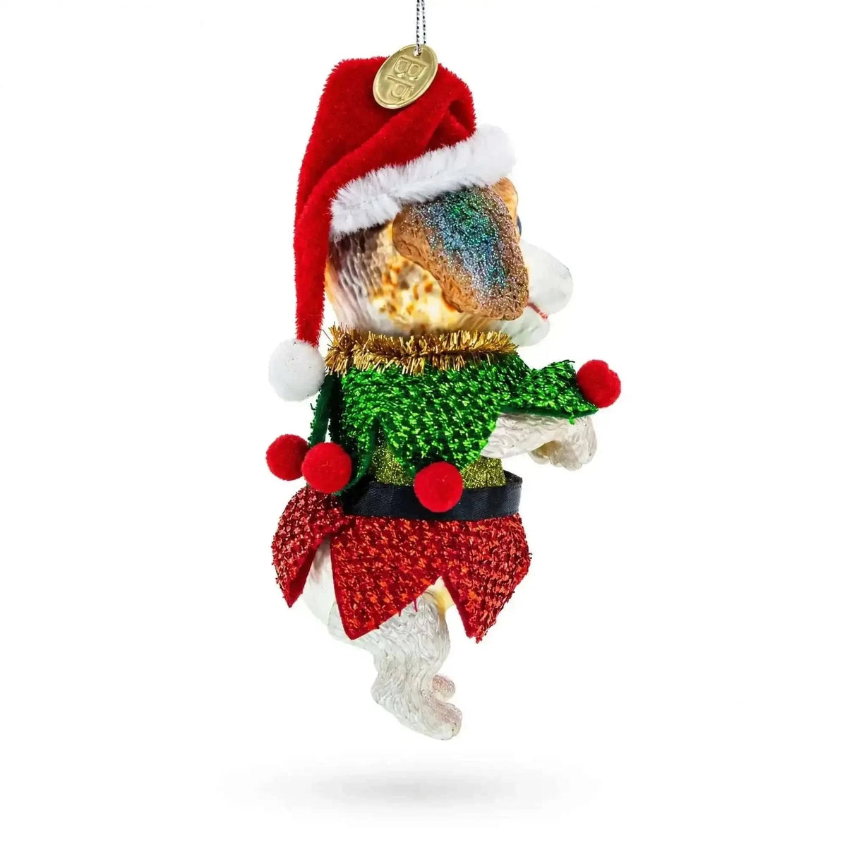 Santa Pup in Elf Costume Glass Christmas Ornament Cartsfy Inc.