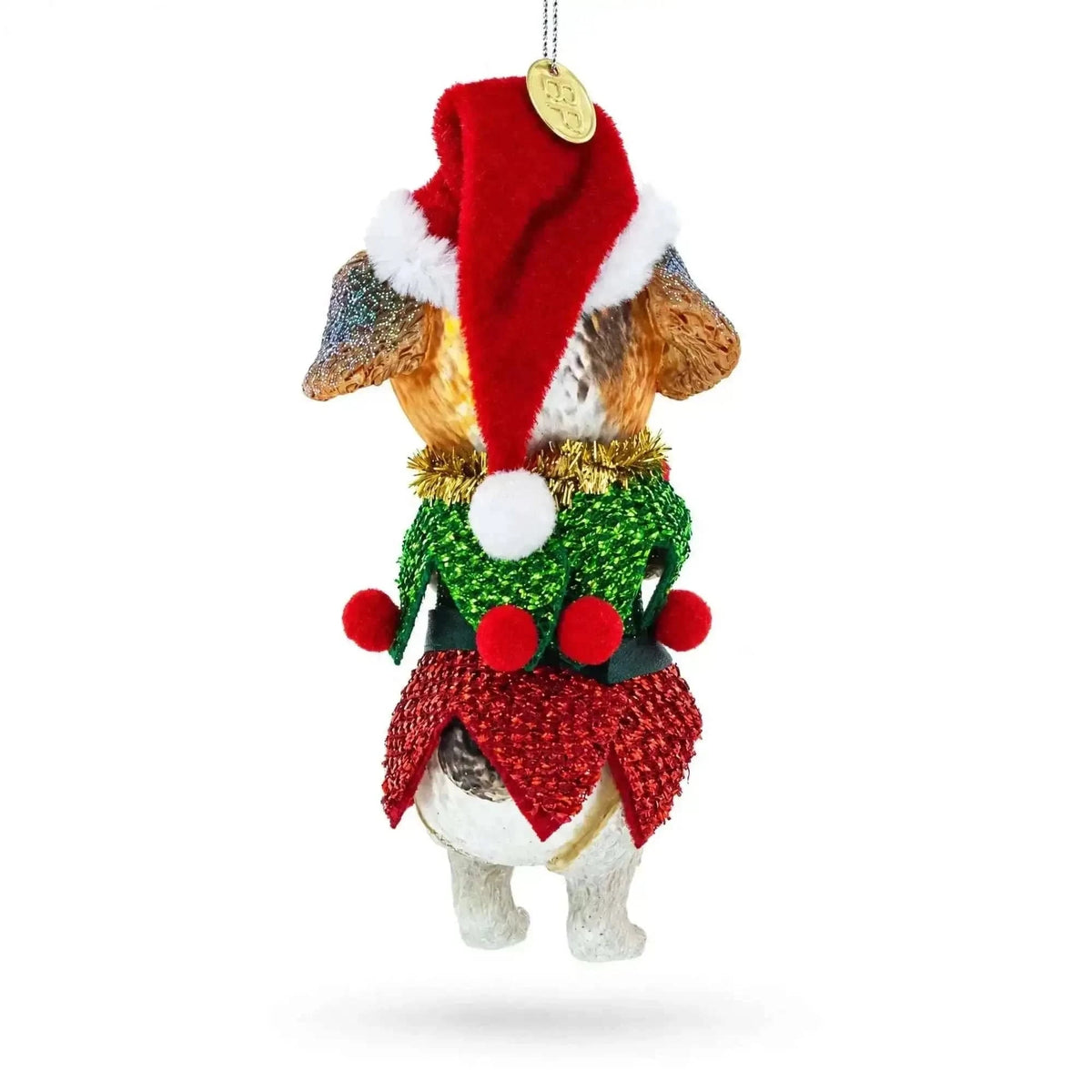 Santa Pup in Elf Costume Glass Christmas Ornament Cartsfy Inc.