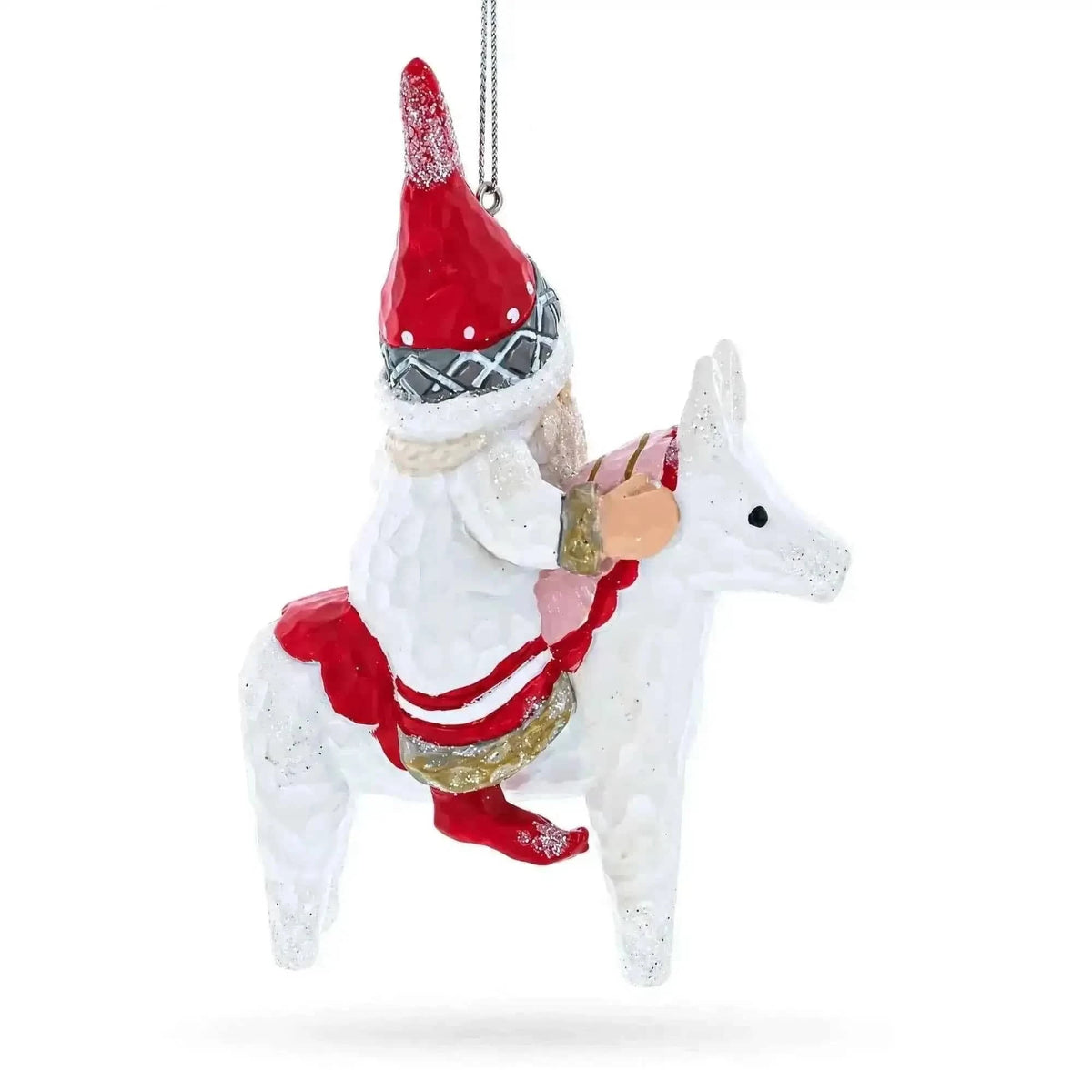 Santa Riding Horse Glass Christmas Ornament