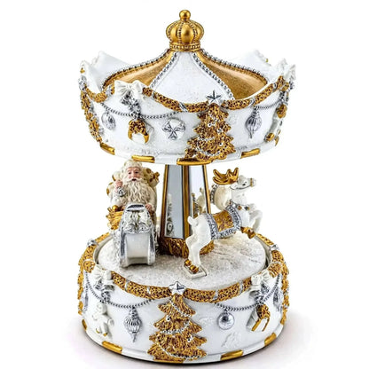 Santa's Reindeer Carousel: White Spinning Christmas Musical Box Cartsfy Inc.