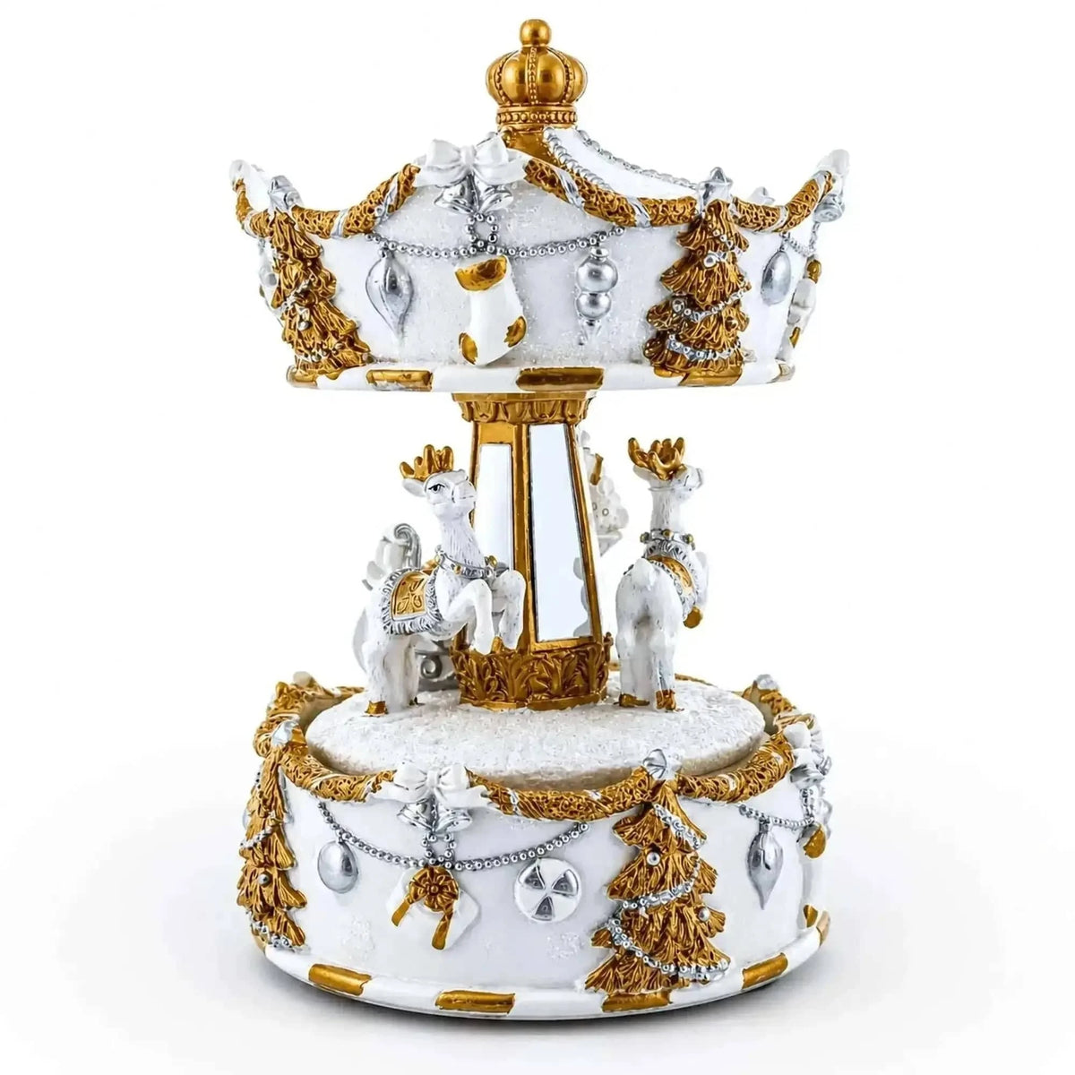 Santa's Reindeer Carousel: White Spinning Christmas Musical Box Cartsfy Inc.