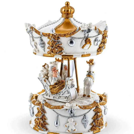 Santa's Reindeer Carousel: White Spinning Christmas Musical Box Cartsfy Inc.