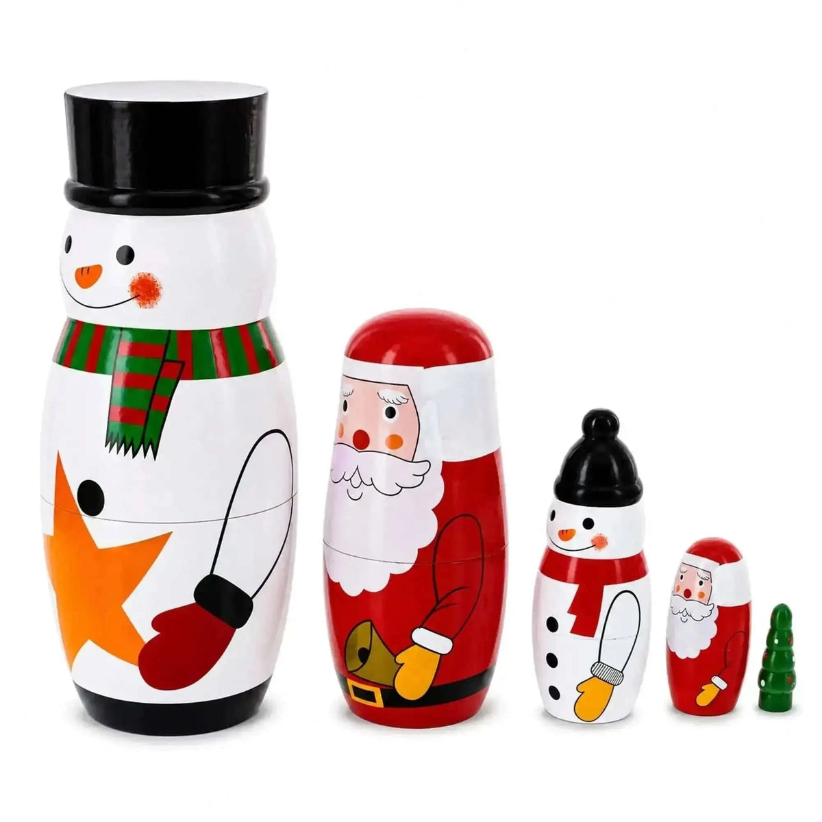 Santa, Snowman & Christmas Tree Wooden Nesting Dolls 5 Inches Cartsfy Inc.