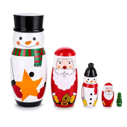 Santa, Snowman & Christmas Tree Wooden Nesting Dolls 5 Inches Cartsfy Inc.