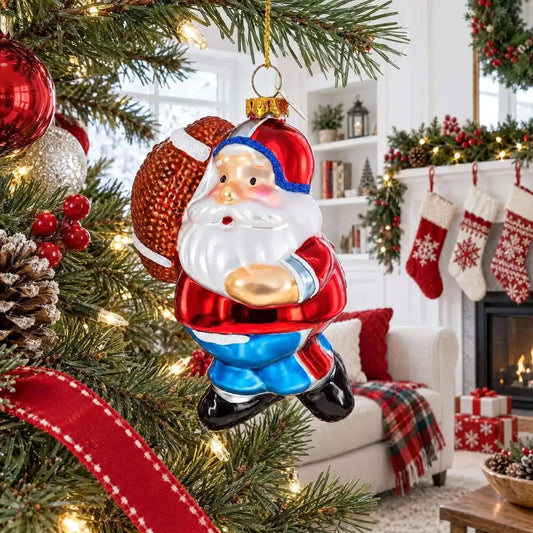 Santa the Football Player Glass Christmas Ornament Cartsfy Inc.