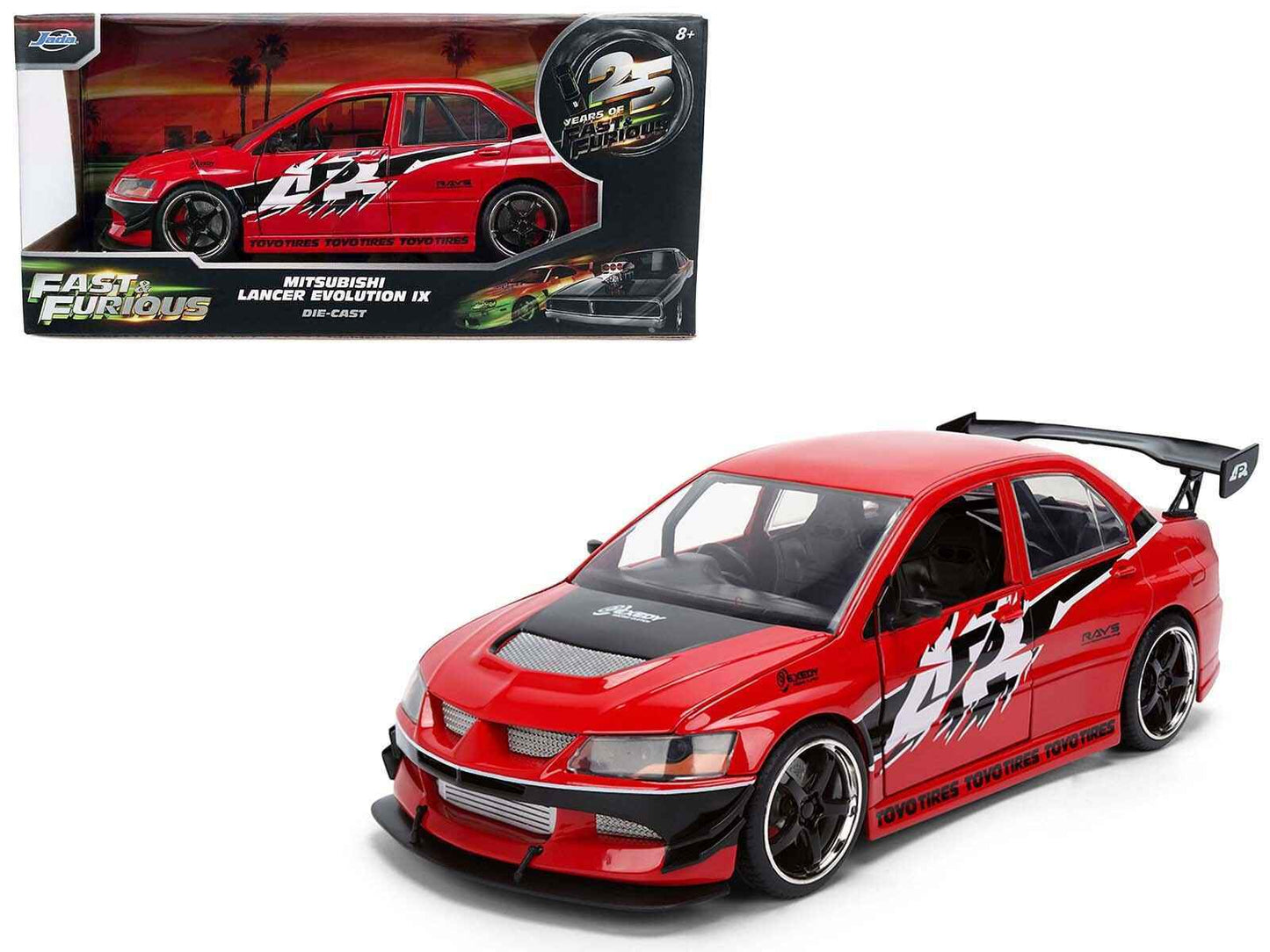 Sean's Mitsubishi Lancer Evolution IX RHD (Right Hand Drive) Red with Graphics "The Fast and the Furious: Tokyo Drift" (2006) Movie "Fast & Furious 25 Years" Series 1/24 Diecast Model Car by Jada Miniature Motors Default Title Default Title-