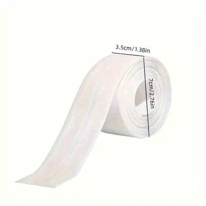 White self-adhesive caulk strip tape roll, 3.5 cm width shown