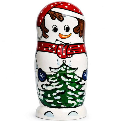 Set of 10 Snowmen with Christmas Tree Wooden Nesting Dolls 10.25 Inches Cartsfy Inc.