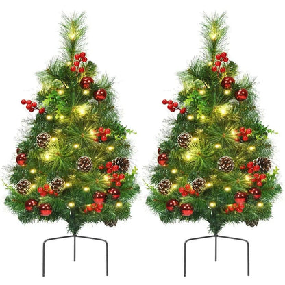 Set of 2 29 Inch Battery Powered Pre-lit Pathway Holiday Christmas Trees Cartsfy Inc.